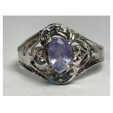 Sterling Silver Faceted Tanzanite Ring Sz 7