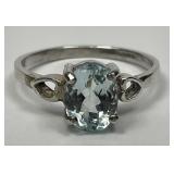 Sterling Silver Oval Aquamarine Ring Sz 7.5