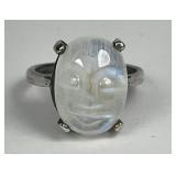 Sterling Silver Carved Face Moonstone Ring Sz 5