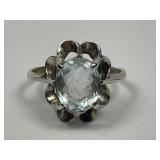 Sterling Silver Oval Aquamarine Ring Sz 6.5
