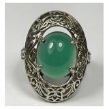Sterling Silver Green Onyx Cabochon Ring Sz 5.5