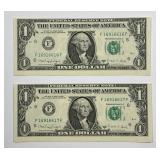 Pair 1988-A $1 FRN Off Center Error Notes CU