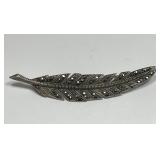 Vintage 835 Silver Marcasite Feather Brooch Pin