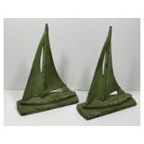 Vintage Cast Iron Green Sailboat Bookends