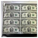 Series 1995 $2 FRN Uncut Sheet of 8 Notes
