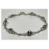 Sterling Silver Rainbow Topaz & Zircon Bracelet