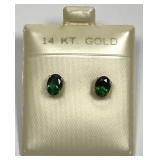 14K Gold Oval Helenite Stud Earrings