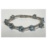 Sterling Silver Heart Super Blue Topaz Bracelet