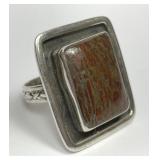 Sterling Silver Petrified Bone Mens Ring