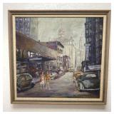William White Downtown City Scenic Oil on Canvas