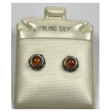 Sterling Silver Baltic Amber Stud Earrings