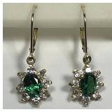 14K Gold Helenite & Zircon Dangle Earrings