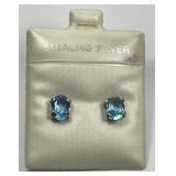 Sterling Silver Super Blue Topaz Stud Earrings
