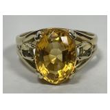 14K Gold Oval Citrine Ring Sz7