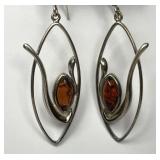 Sterling Silver Baltic Amber Dangle Earrings