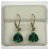 14K Gold & Green Helenite Trillion Dangle Earrings