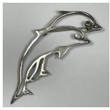 Sterling Silver Dolphin & Baby Jumping Brooch Pin