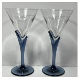 Pair Courvoisier Blue Tulip Stem Martini Glasses
