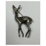 Sterling Silver Doe Deer Brooch Pin SIgned