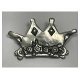 Sterling Silver Kings Crown Floral Brooch Signed