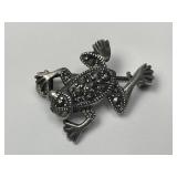 Sterling Silver Marcasite Frog Brooch Pin