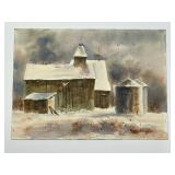 Bill Gates Original Watercolor Winter Barn Scenic
