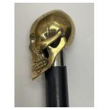 Human Skull Brass Handle Walking Stick 37"