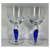 Hadeland Norway Cobalt Blue Crystal Stem Goblets