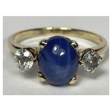14K Gold Linde Star Blue Sapphire Ring Sz 9.5