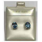 14K Gold Super Blue Topaz Stud Earrings
