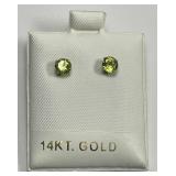 14K Gold Brilliant Cut Peridot Stud Earrings