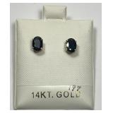 14K Gold Dark Blue Sapphire Stud Earrings