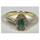 14K Gold Emerald & Diamond Ring Sz 4