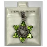 Sterling Peridot & Marcasite Jewish Star Pendant