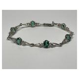 Sterling Silver Green Topaz & CZ Bracelet