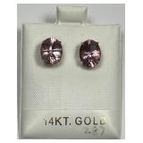 14K Gold Pink Topaz Stud Earrings