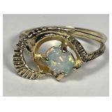 14K Gold Oval Opal Cabochon Ring Sz 6.5