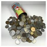 Holiday Tin with 3 Pounds World Foreign Coins