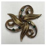 Vintage Oro Enchapado Gold Leaf & Gemstone Brooch