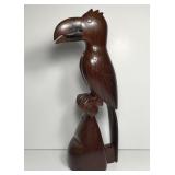 Parrot With Leaf In Mouth Wood Sculpture 12" Tall