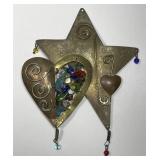 Vintage Hand Made Star & Heart Metal Ornament