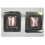 Sterling Pink Catseye Cabochon Earrings Signed