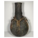 Wood & Leather African Tribal Milk Jug Vessel
