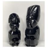 Pair Black Obsidian Stone Carved Figurines