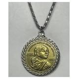 Sacajawea Dollar Replica Coin Necklace 20" Chain