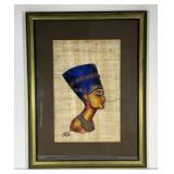 Egyptian Queen Nefertiti Papyrus Painting Framed