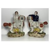 Antique Staffordshire Girl & Boy & Dog Figurines