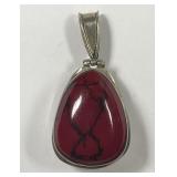Red Jasper & Black Stone Large Sterling Pendant