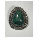 Vintage Artisan Malachite Sterling Pendant Brooch