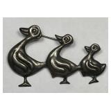 Sterling Silver Three Ducks In A Row Brooch Mexico